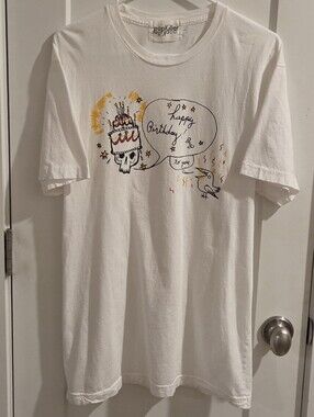 Vintage Pop Killer Happy Birthday Graphic T-Shirt Size Large - Bird Skull - RARE